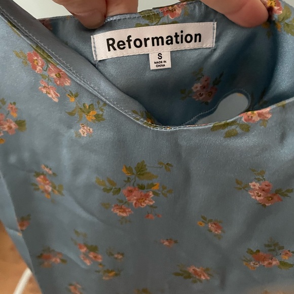 Reformation Blue Floral Slip Midi Dress Silk - Picture 6 of 9